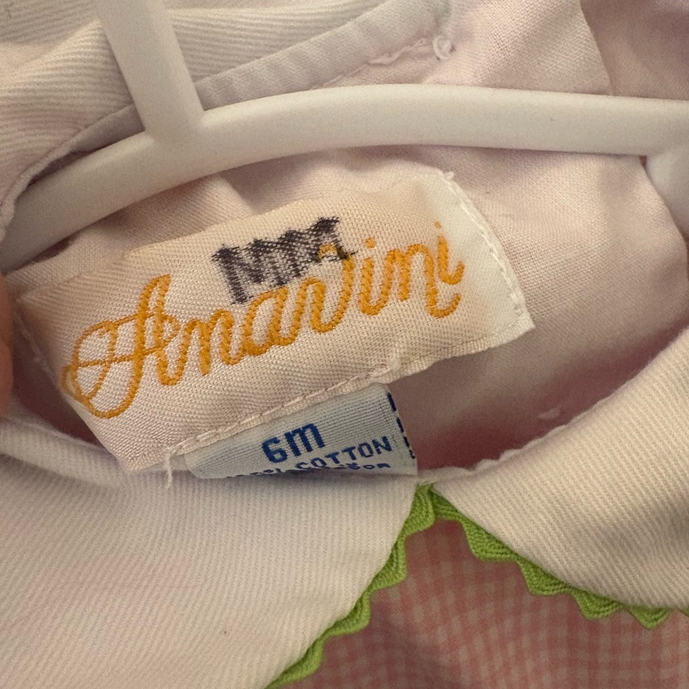 Pink Gingham Baby Romper with Floral Embroidery - Picture 3 of 3